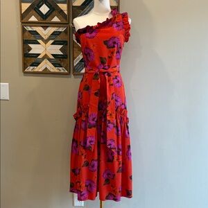 Borgo De Nor Layla Hibiscus One Shoulder Crepe Dress in Red / Fuschia size 6 NWT